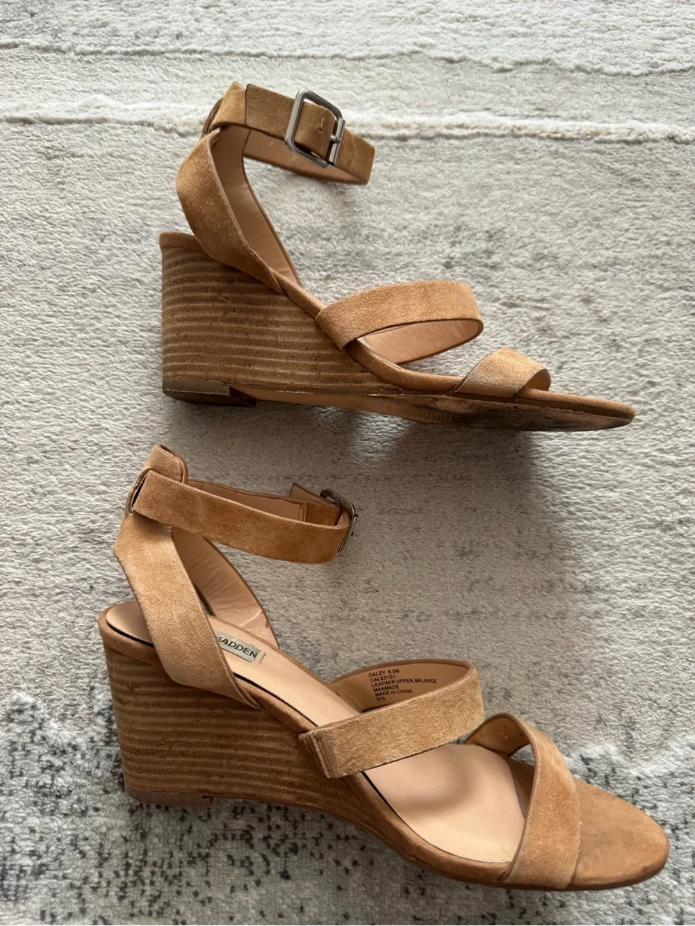 Steve Madden Caley leather suede caramel tan strappy wedge sandals